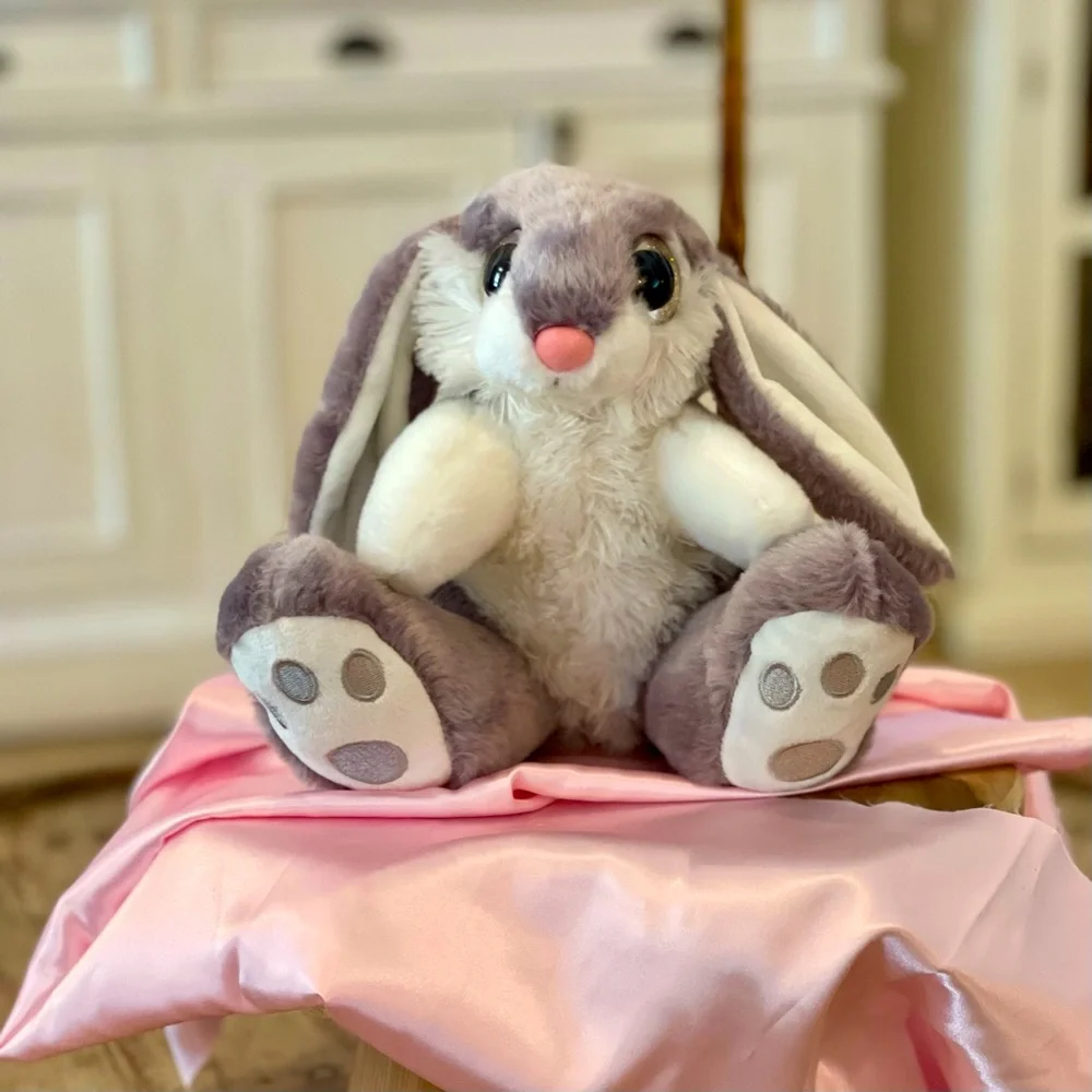 OLI Plush Bunny Gray White Rabbit Gold Eyes Big Feet Long Ears Sitting 8